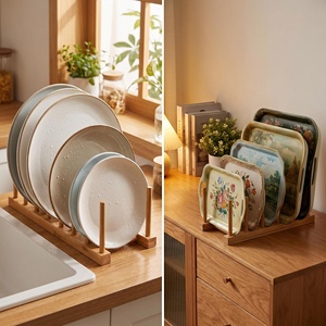 Escurridor de Platos Vertical de Bambú, Organizador de Cocina, Soporte para Archivos y Revistas de Escritorio, para Encimeras del Hogar y Oficina - Product Image 2