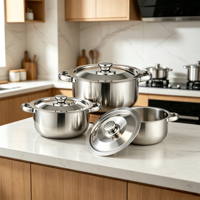 Ensemble de casseroles et poêles en acier inoxydable 6 pièces 16/18/20cm, comprenant poêle à frire, faitout et marmite à soupe, pour la cuisine