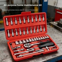 Jeu de clés à douilles à cliquet en acier au carbone de 46 pièces, boîte à outils combinée de qualité industrielle, garantie de 3 ans - Moto, usage domestique, automobile