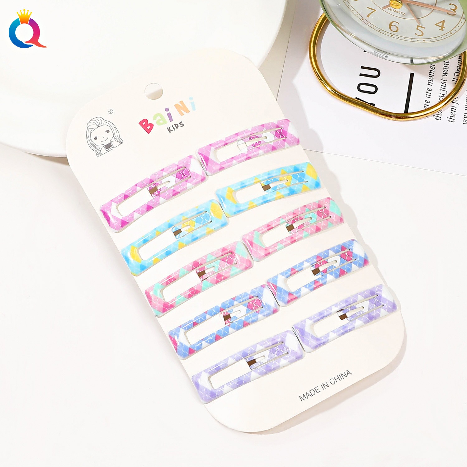 Colorful Check Barrettes (10-Pack) - Square
