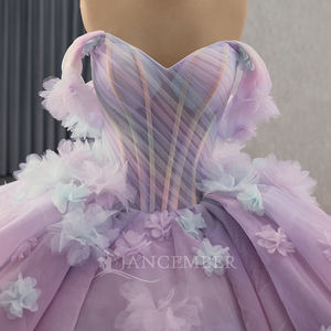 Gaun bunga mewah Quinceanera Gaun 3D renda bunga bahu terbuka Vestidos De 15 Anos pesta ulang tahun <span class=keywords><strong>Prom</strong></span> putri Rsm251010 - Product Image 5