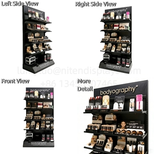 Floor <b>Standing</b> Cosmetic Display Rack Multi-Tier <b>Shelves</b> Custom Logo Printing - Product Image 4