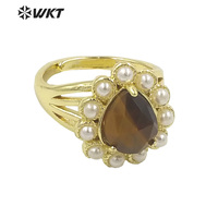 WT-MPR082 Incroyable Délicat Mode Or Femmes 18K Plaqué Larme Ouvert Réglable Oeil De Tigre Pierre Anneau