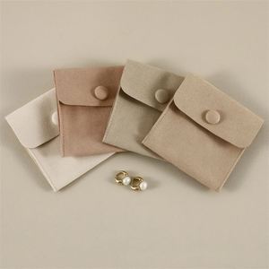 Microfiber Jewelry Pouch 8x8cm Luxury Small <b>Gift</b> Bags With Snap Button <b>Envelope</b> Style Packaging - Product Image 1