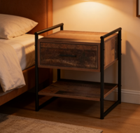Table de chevet industrielle en bois massif avec cadre métallique, 2 niveaux, avec tiroir, meubles sur mesure OEM