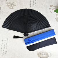 Éventail pliant rond en bambou et rotin, style zen asiatique, artisanat, décoration d'intérieur, tout noir