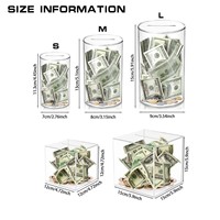Tirelire cylindrique en acrylique multi-tailles, boîte cadeau transparente pour économiser de l'argent, coffre-fort carré pour pièces de monnaie, pour enfants et adultes