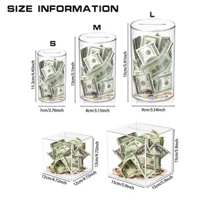 Multi-size Acrylic Cylindrical Piggy Bank Money <strong>Saving</strong> Gift <strong>Box</strong> clear Square Safe Cash Coin Money <strong>Box</strong> for Kids and Adults - Product Image 6