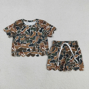 เสื้อยืดลายพรางแขนสั้นสไตล์ลำลองสำหรับฤดูร้อน พร้อมชายเสื้อแบบสแกลลอปและกางเกงขาสั้นแบบมีเชือกผูก - Product Image 6