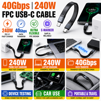 Kabel FPC USB4 240W Pengisian Cepat PD3.1 40Gbps Tipe C ke Tipe C Kabel Fleksibel Pipih untuk Monitor Video 16K Laptop SSD OEM