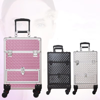 Valise de maquillage professionnelle à grande capacité, multi-couches, coque rigide, valise à roulettes pour cosmétiques, valise de beauté avec roulettes