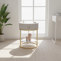 Table basse de luxe moderne en fer avec plateau rond en marbre et tiroirs pour salon, mobilier de maison facile à nettoyer