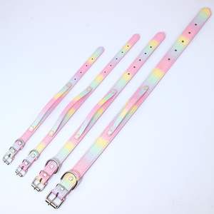 Collares de cuero con letras personalizadas para perros, <span class=keywords><strong>Collar</strong></span> de cuero de Color degradado de diseñador para mascotas, collares ajustables de cuero PU suave para cachorros - Product Image 5