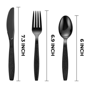 Couteaux, fourchettes et cuillères <span class=keywords><strong>en</strong></span> <span class=keywords><strong>plastique</strong></span> de poids moyen, noirs, pour fêtes et restaurants - Product Image 1