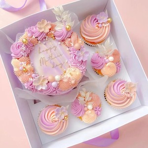 Biểu Tượng Tùy Chỉnh 5-Mảnh Cửa Sổ Miếng Bọt Biển Lót Cứng Nhắc Giấy Bao Bì Hộp Cho Cupcake Trứng Tart Muffin <span class=keywords><strong>Macaron</strong></span> Baking-4-5 Inch Kích Thước - Product Image 1