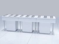 Présentoir de Magasin d'Optique Blanc à Trois Compartiments, Table Îlot avec Pieds Métalliques et Base à Tiroirs, Certifié CE ETL pour Magasin d'Optique
