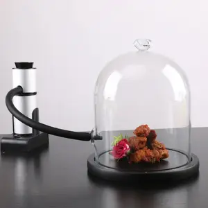 Thanh lịch handmade thổi Glass Dome cloche Cocktail hút thuốc và uống bìa với giáng sinh nến chủ bar trang trí nội thất