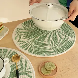 Thickened Thermal Insulation Pp Round Light Green Leaves Table Mats And Coasters Placemats