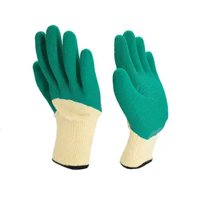 10G 5 konuları sarı Polyester pamuk yeşil üç çeyrek sert lateks kırışık kaplı bitirmek lateks eldiven çalışma