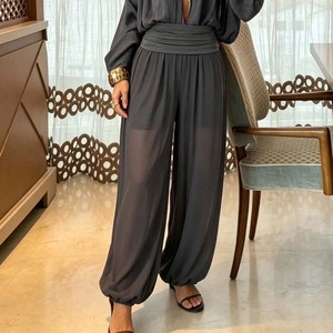 Women's <b>Summer</b> Sheer Mesh Sporty Wide Leg <b>Pants</b> Anti-Exposure Built-in Shorts Lining Elastic Ruched Breathable Quick Dry - Product Image 5