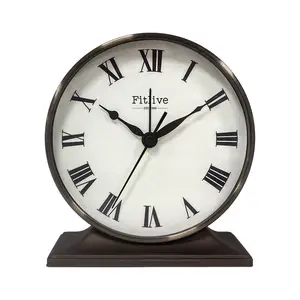 5-Inch Modern Desk Clock with Brown Roman Numerals Aluminum Alloy Material Quartz Movement Geometric Shape Needle Display