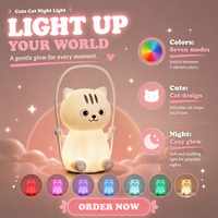 Article populaire : Veilleuse LED en silicone, mignonne lampe de chevet en forme de chat, mini lampe USB pour chambre à coucher, jouet pour bébé