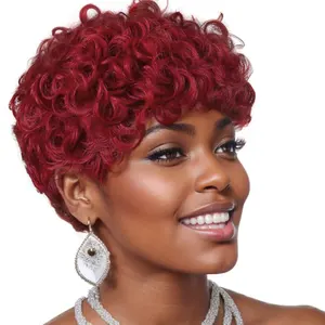 Женский парик из натуральных волнистых пушистых кроек, многослойные парики с челкой, красный кудрявый ворсистый синтетический короткий парик для женщин