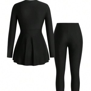 Nouvel ensemble de maillot de bain burkini <span class=keywords><strong>Ezan</strong></span> noir non tissé, cintré à la taille, à manches longues et couvrant entièrement le corps pour femme, idéal pour la plage et la piscine - Product Image 2