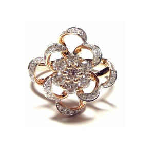 HongKong KOK Classic Flower Shape Design 18k Rose White Gold Diamond Cluster Rings Pave Setting for Women's Wedding Anniversary - Product Image 1