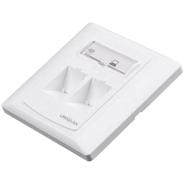 Linkwylan 86mm Dual 2ports Network Wallplate Shutter Dust Proof Bevel Type Faceplate for RJ45 RJ11 Keystone Jacks Telecom Parts