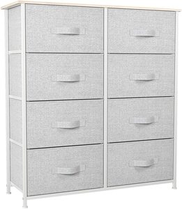 Contenedores de almacenamiento con 8 cajones, cajas de tela con marco de acero resistente y armario de almacenamiento superior de madera, artículos para el hogar - Product Image 1