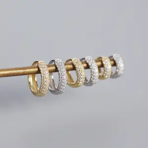 Minimalis Asli 925 Sterling Silver CZ Huggies 18K Emas Disepuh Hoop Earrings Desain Sederhana Aretes Perhiasan untuk Wanita