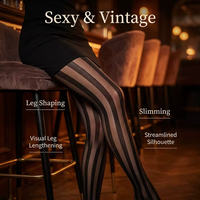 Collants vintage à fines rayures transparentes grande taille 15D, collants rayés verticaux, bas en nylon amincissants sexy sans couture pour femmes