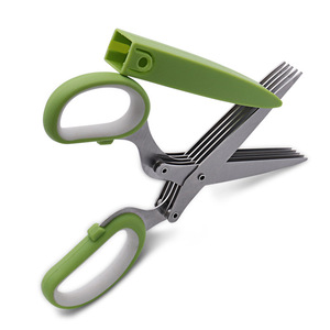 Kitchen Scissors Stainless Steel Five Layer Blade Green Handle For Home Use - Product Image 1