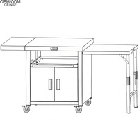 Chariot Îlot de Cuisine d'Extérieur en Métal Durable avec Table d'Appoint Pliante, Plateau en Acier Inoxydable, Meuble de Barbecue Mobile pour Extérieur