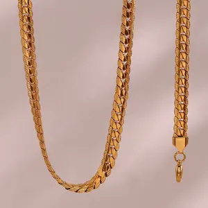 New Design Engraved Cuban Chain Necklace 18K Gold Plated Stainless Steel Choker Necklace Chain Bracelet