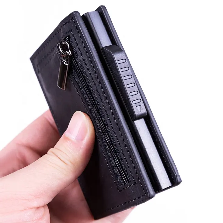 Magneet Zipperedbag Mens Slim Rfid Blokkeren Portemonnee Kaarthouder Aluminium Portemonnee 8 Kaarten