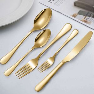 Lot de couverts dorés en acier inoxydable – Cuillères, fourchettes, couteaux – Ensemble de vaisselle dorée pour mariage - Product Image 1