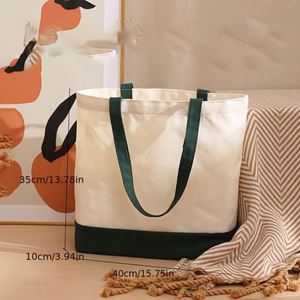 Bolsa de Lona con Diseño de Empalmes a la Moda, Bolsa de Compras de Lona Ecológica y Duradera, Bolsa de Mano de Lona de Algodón Reciclado con Logotipo Impreso Personalizado - Product Image 1
