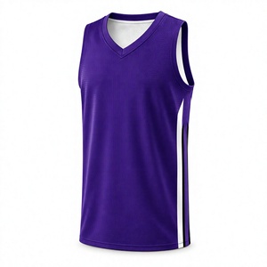 Camiseta de Baloncesto Morada sin Mangas con Cuello en V, Absorbente de Humedad, Impresión Sublimada, Unisex, Corte Regular para Adultos, para Todas las Temporadas - Product Image 1