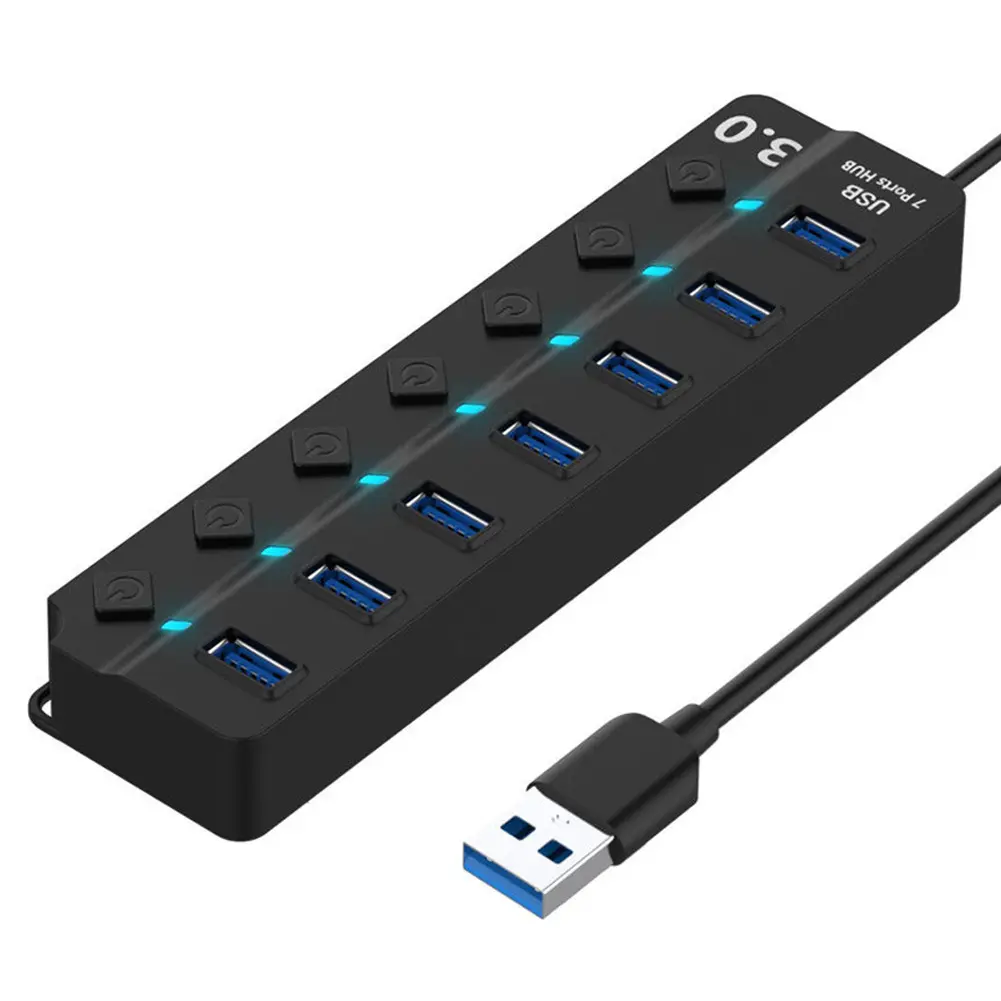 USB 3.1 Splitter Multiport Adapter 7 Ports Usb Hub 3.0 With Individual Power Switch For Laptop Computer