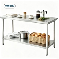 Table de travail commerciale à 2 niveaux en acier inoxydable, table de préparation robuste pour la restauration, station de préparation alimentaire pour événements, utilisation portable et polyvalente
