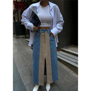 Falda Larga de Mezclilla Beatrice, Corte en A con Abertura Frontal, 100% Algodón, Moda Femenina - Product Image 4