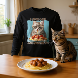 I Love <b>Cats</b> And Spaghetti <b>Kids</b> Long Sleeve T-Shirt Cute Tabby <b>Cat</b> Design - Product Image 3