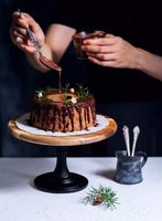 Support à gâteau en bois, support à gâteau rond en bois de style industriel, support à gâteau, ensemble de présentation de desserts, plateau de service décoratif
