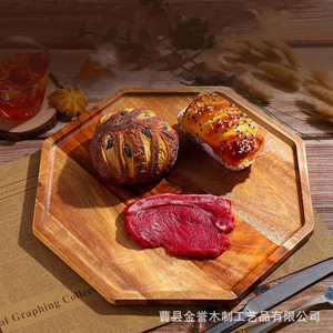 Bandeja octogonal de madera de acacia para café, té, postres, uso doméstico, color natural PS0812 - Product Image 1