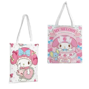 DHF740 Wholesale Canvas tote Bag Cartoon Sanrioed Melody anime Portable Large Capacity Tote Bag double-printing Storage Bags