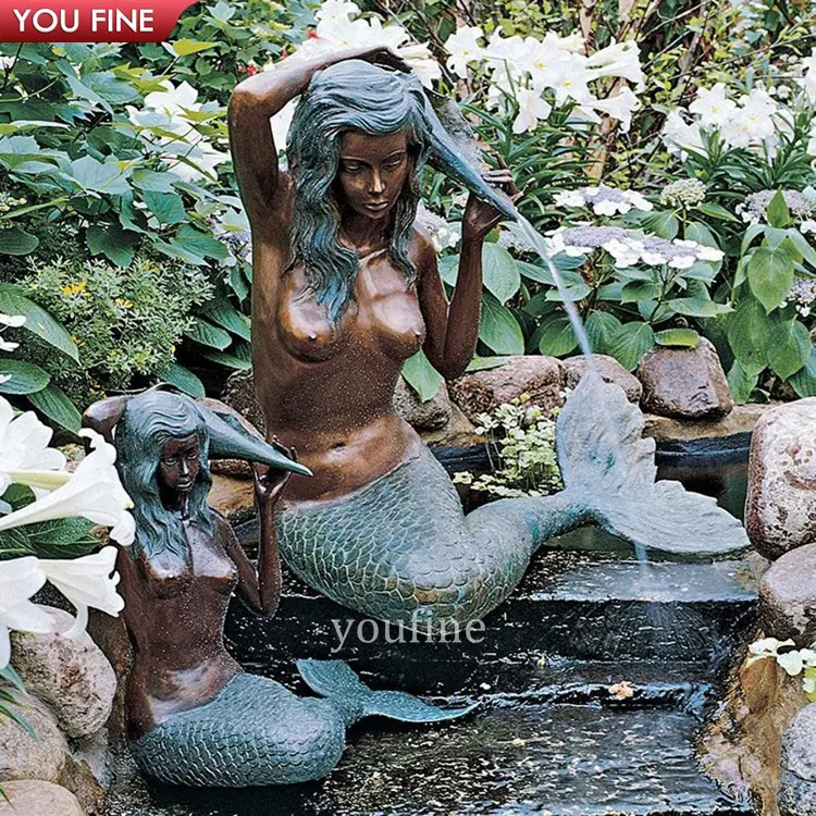 Outdoor Garden Park Pool Bronze Meerjungfrau Statue Brunnen