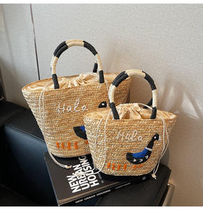 Verano moda estilo al aire libre bordado playa Mujer bolso diferentes tamaños mujeres hombro paja tejido bolsos - Product Image 5