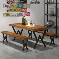 Table à manger rectangulaire en bois massif de style industriel rétro avec ensemble de chaises pour bar, restaurant, café, salle à manger